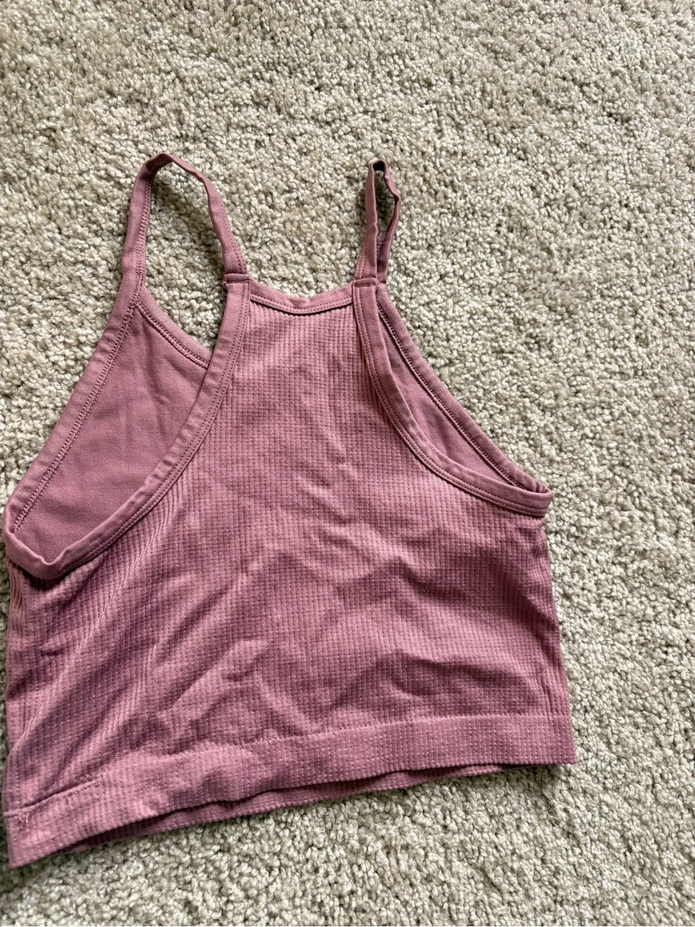 Ribbed High-Neck Crop Tank - Dusty Mauve